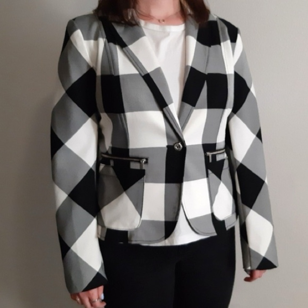 New York & Company 7th Avenue Design Studio plaid buttonfront blazer suit jacket